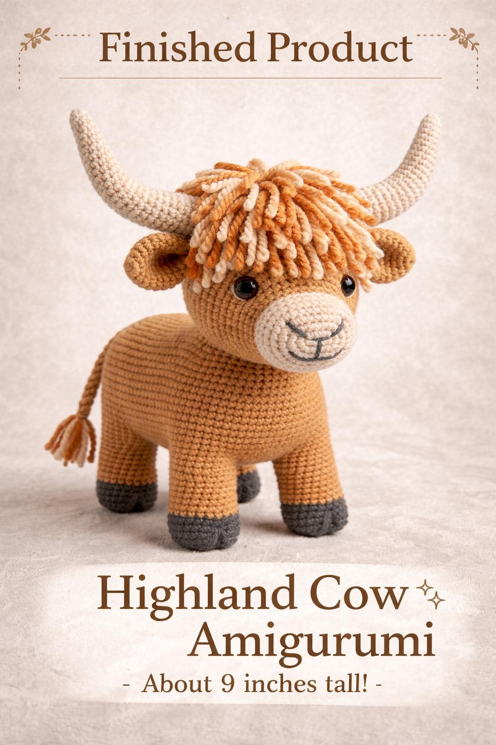 Highland Cow Crochet Pattern PDF, Amigurumi Cow Plush Tutorial, Digital Download