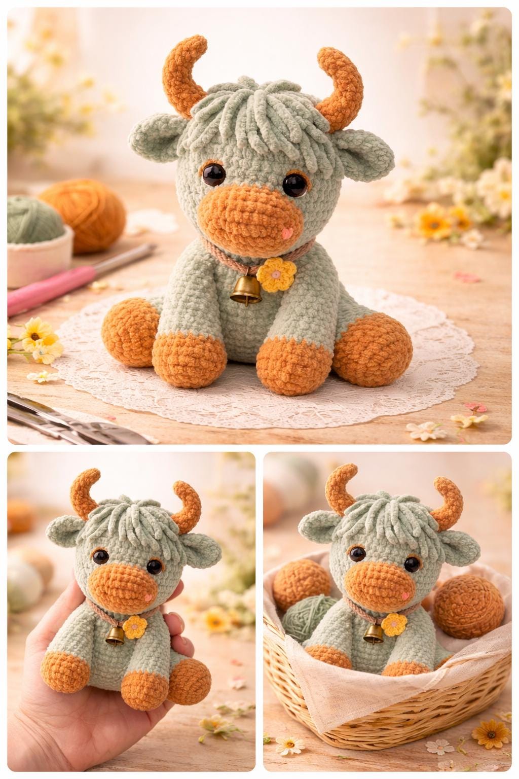 Highland Cow Crochet Pattern PDF, Amigurumi Plush Tutorial