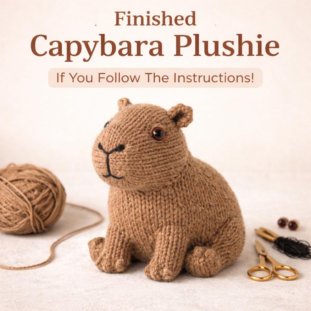 Knitted Capybara Plushie PDF Tutorial, Toy Knitting Guide, Animal Softie