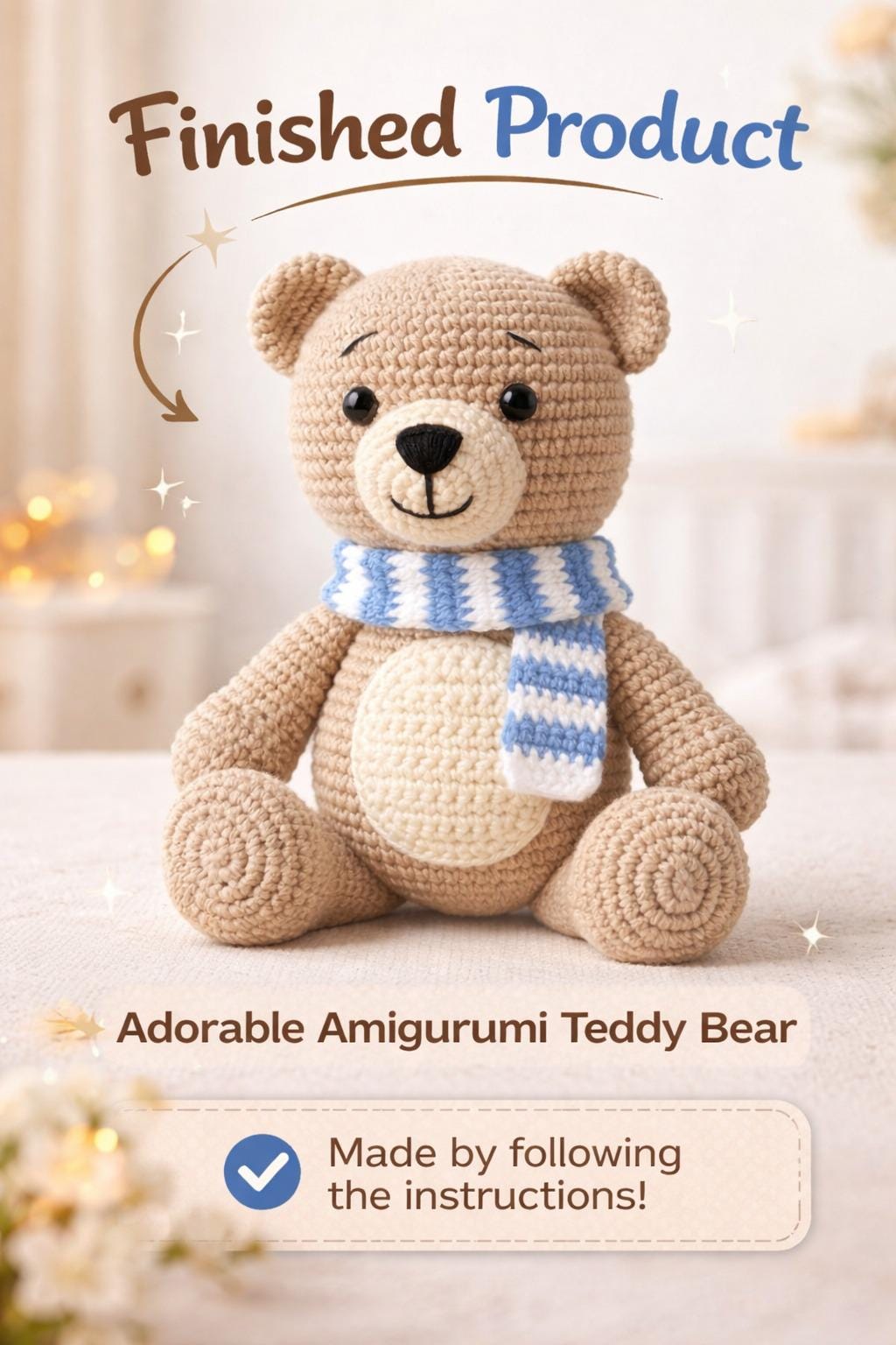 Teddy Bear Crochet Pattern PDF With Scarf | DIY Plush Toy | Instant Download