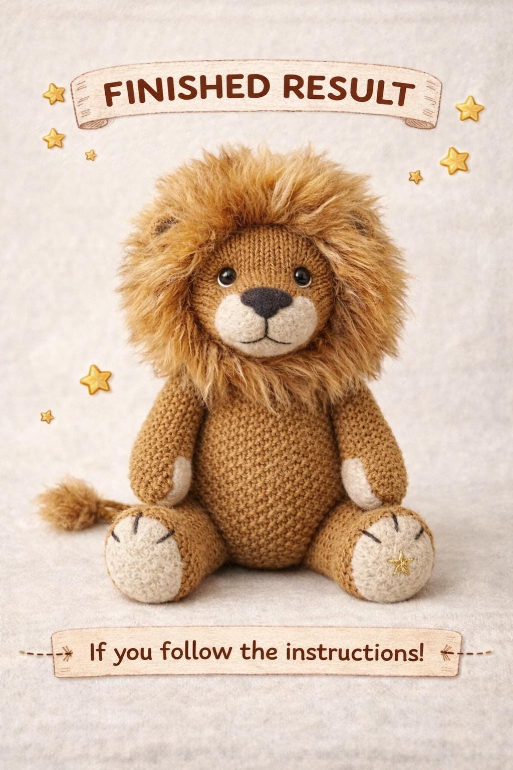 Knitted Lion Plush Pattern, Amigurumi Toy Tutorial, DIY Stuffed Animal Guide