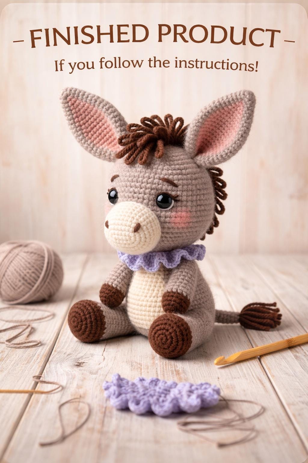 Donkey Amigurumi Crochet Pattern PDF, Farm Animal Plush Tutorial (Digital Download)