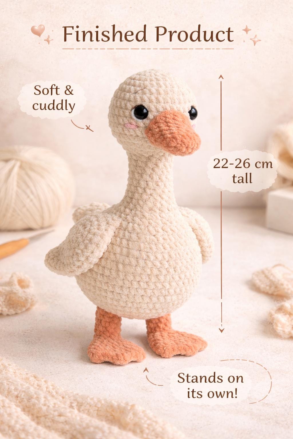Goose Amigurumi Crochet Pattern PDF, Plush Bird Tutorial, Chenille Toy, Instant Download
