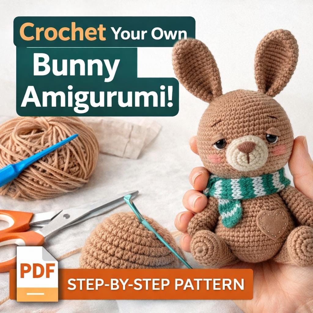 Bunny Amigurumi Pattern PDF, Crochet Rabbit Toy, Plush Animal Doll Tutorial
