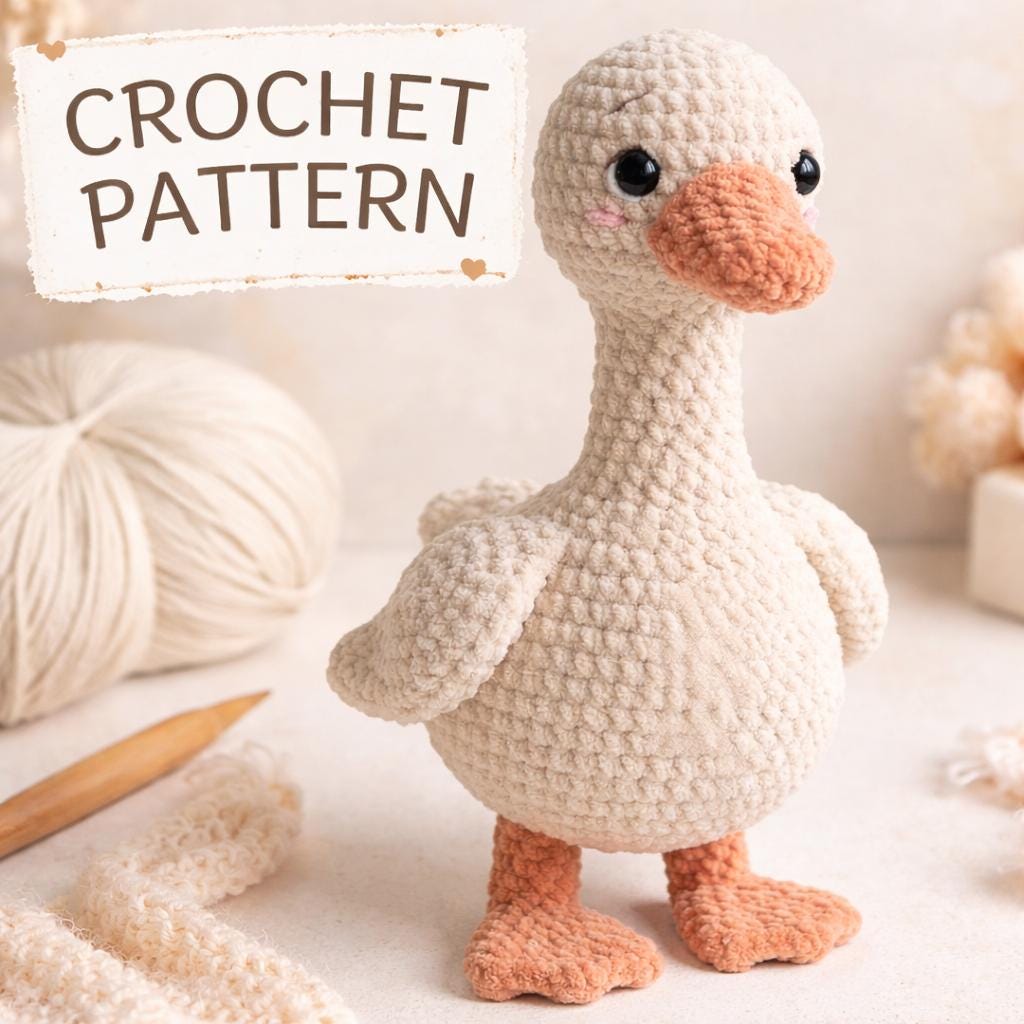 Goose Amigurumi Crochet Pattern PDF, Plush Bird Tutorial, Chenille Toy, Instant Download