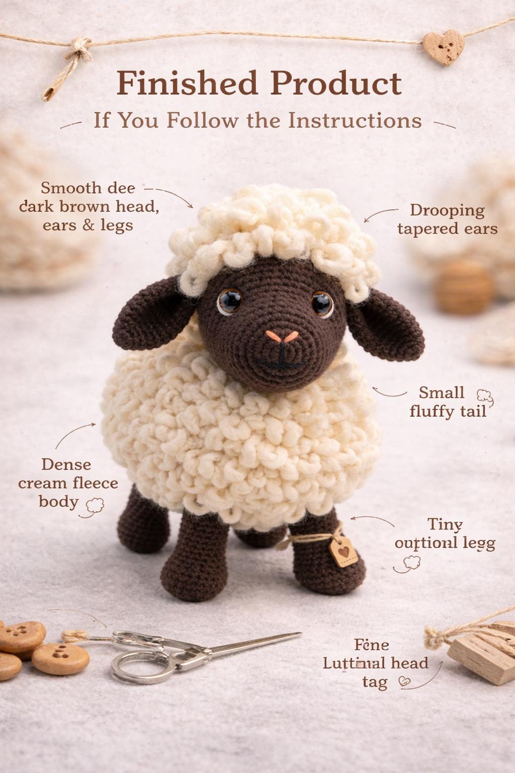 Sheep Amigurumi Crochet Pattern PDF, Fluffy Lamb Plush Tutorial