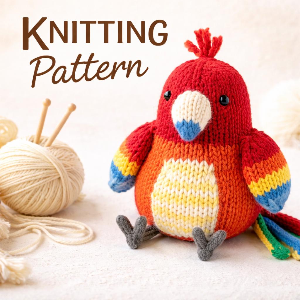 Rainbow Parrot Plush Knitting Pattern PDF, Bird Softie Tutorial, Tropical Toy