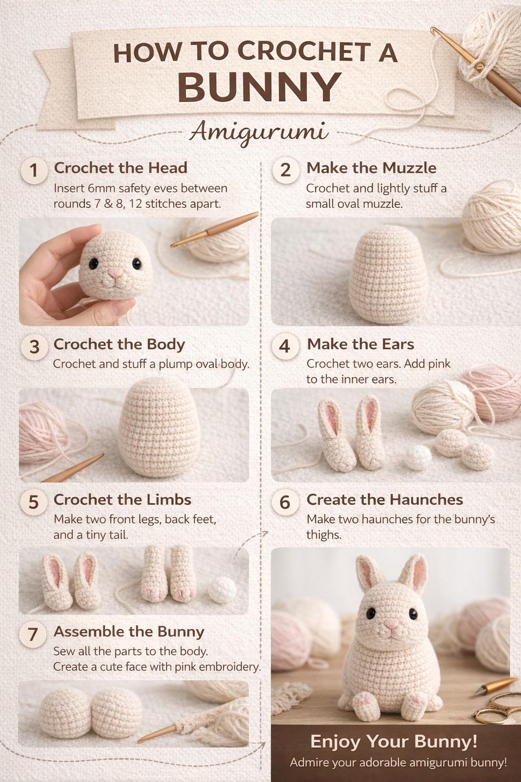 Bunny Amigurumi Crochet Pattern PDF, Beginner Rabbit Plush Tutorial, Digital Download