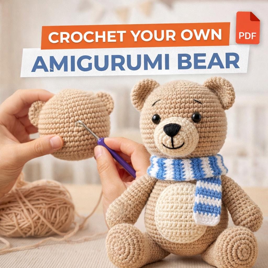Teddy Bear Crochet Pattern PDF With Scarf | DIY Plush Toy | Instant Download