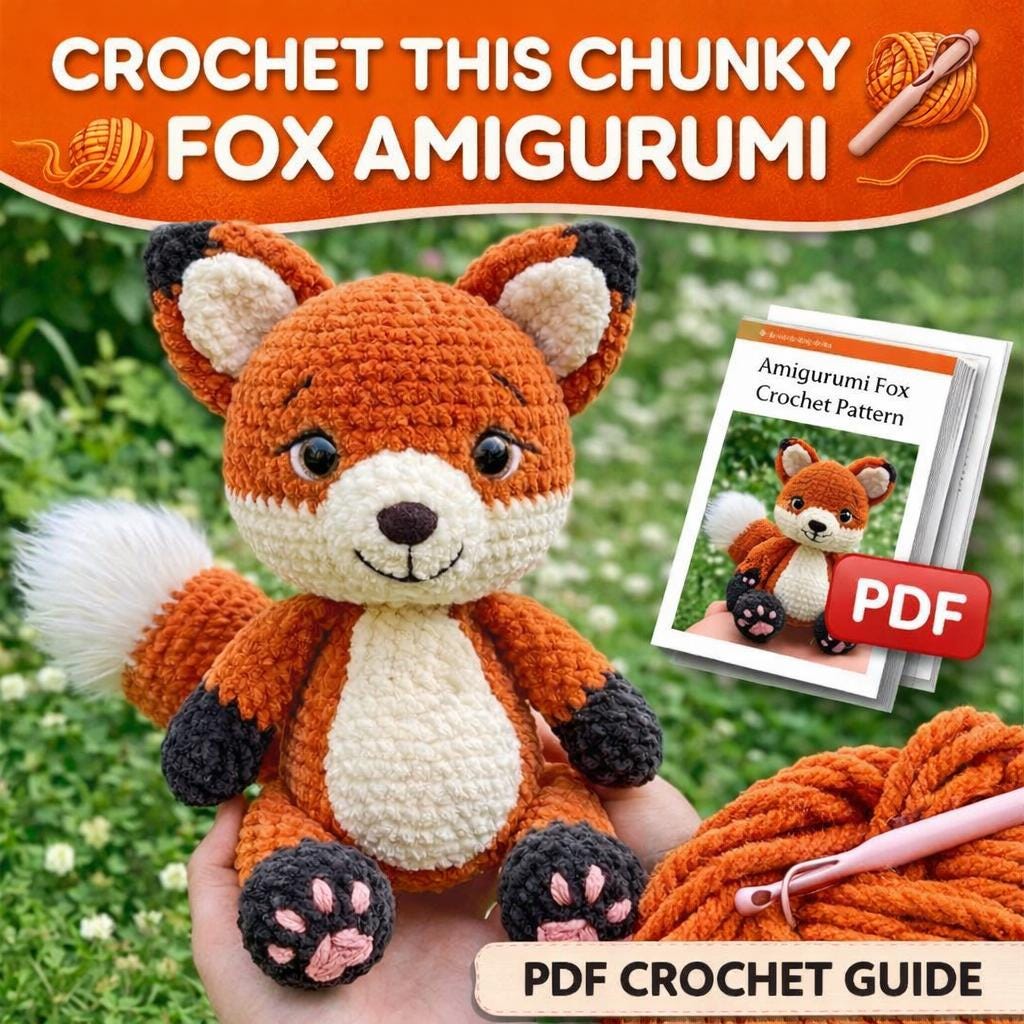 Chunky Fox Amigurumi Pattern PDF, Plush Woodland Animal Toy Tutorial