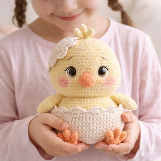 Amigurumi Chick in Eggshell Crochet Pattern PDF, Easter Baby Bird Plush Tutorial