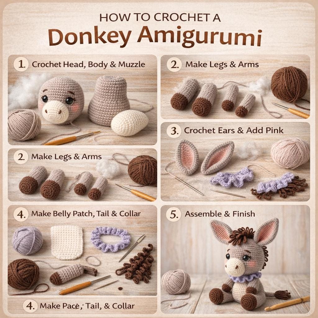 Donkey Amigurumi Crochet Pattern PDF, Farm Animal Plush Tutorial (Digital Download)