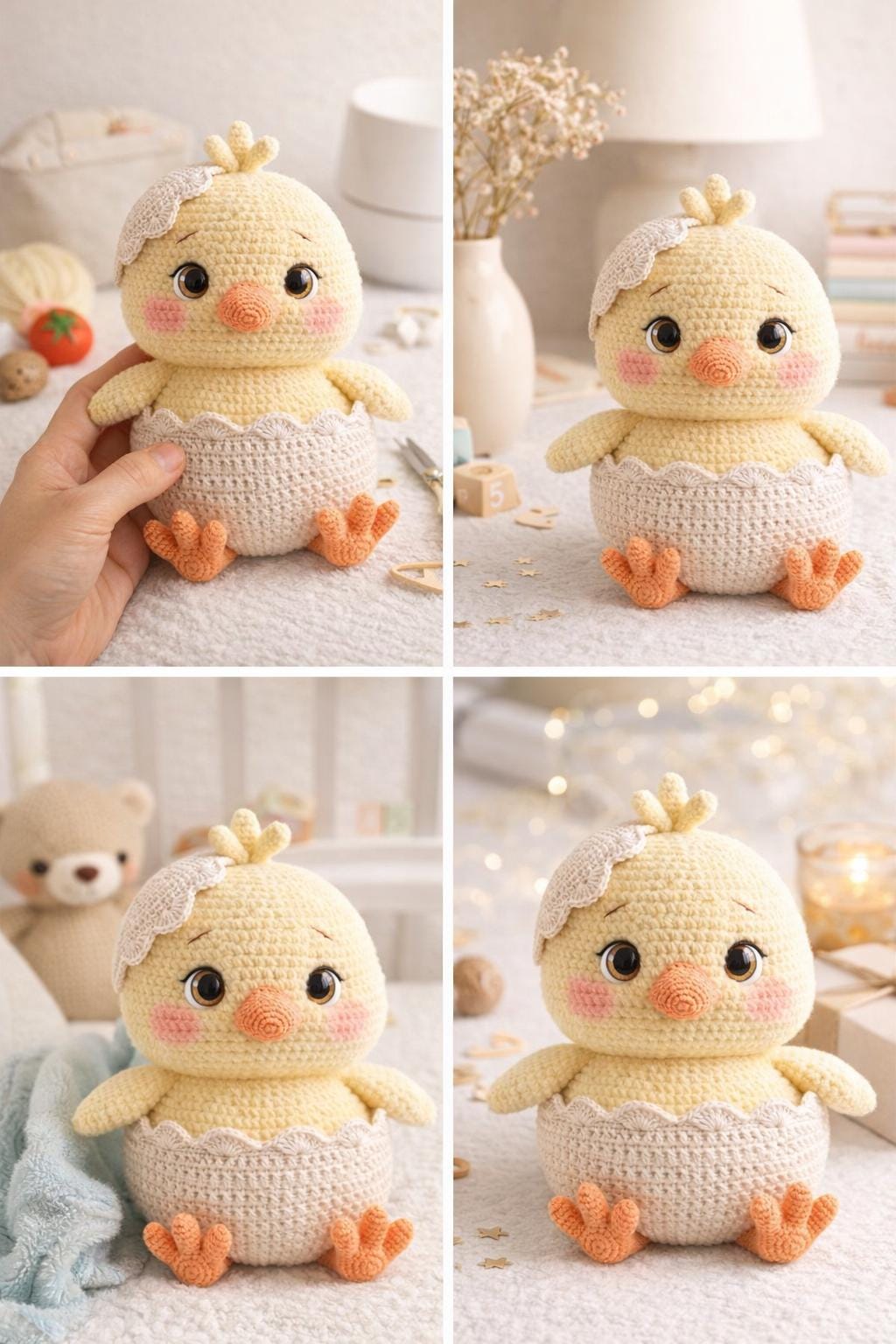 Amigurumi Chick in Eggshell Crochet Pattern PDF, Easter Baby Bird Plush Tutorial