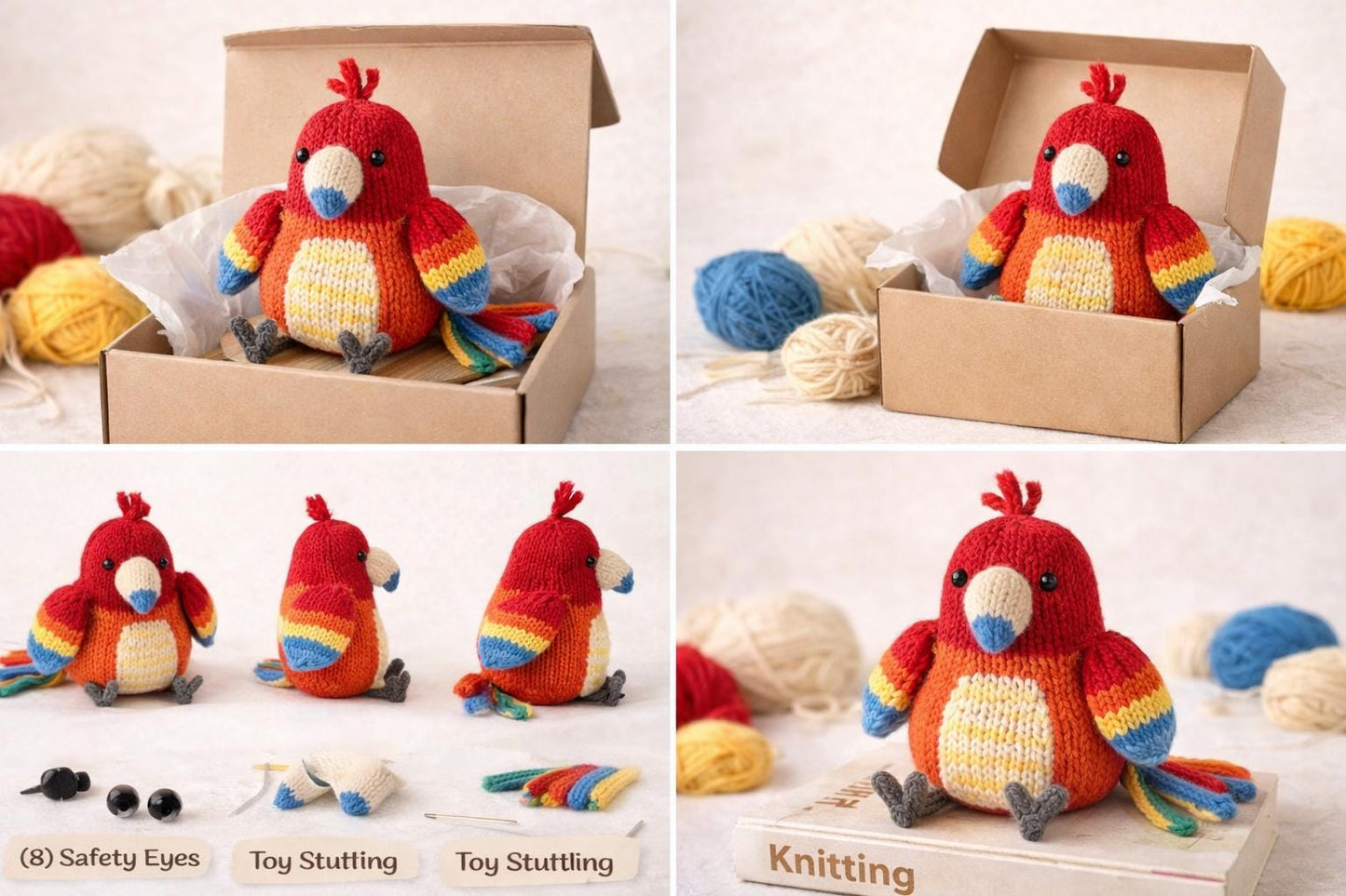 Rainbow Parrot Plush Knitting Pattern PDF, Bird Softie Tutorial, Tropical Toy