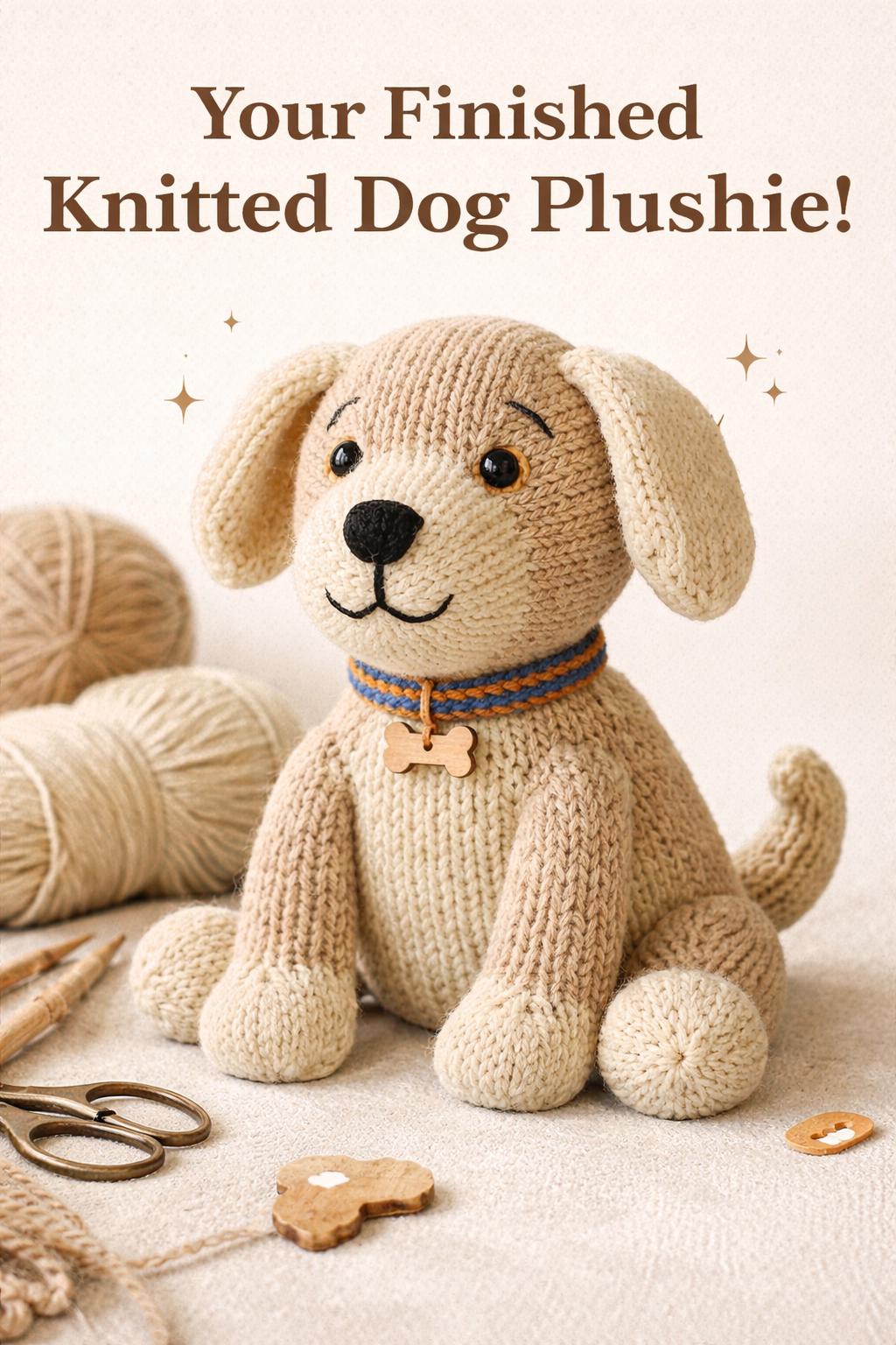 Knitted Dog Plushie Pattern PDF, Puppy Toy Knitting Tutorial, Intermediate Stuffed Animal Softie