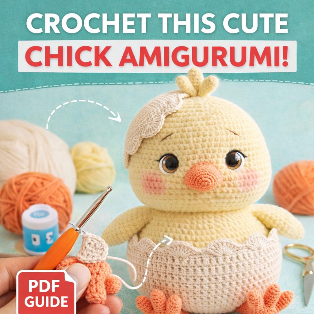 Amigurumi Chick in Eggshell Crochet Pattern PDF, Easter Baby Bird Plush Tutorial