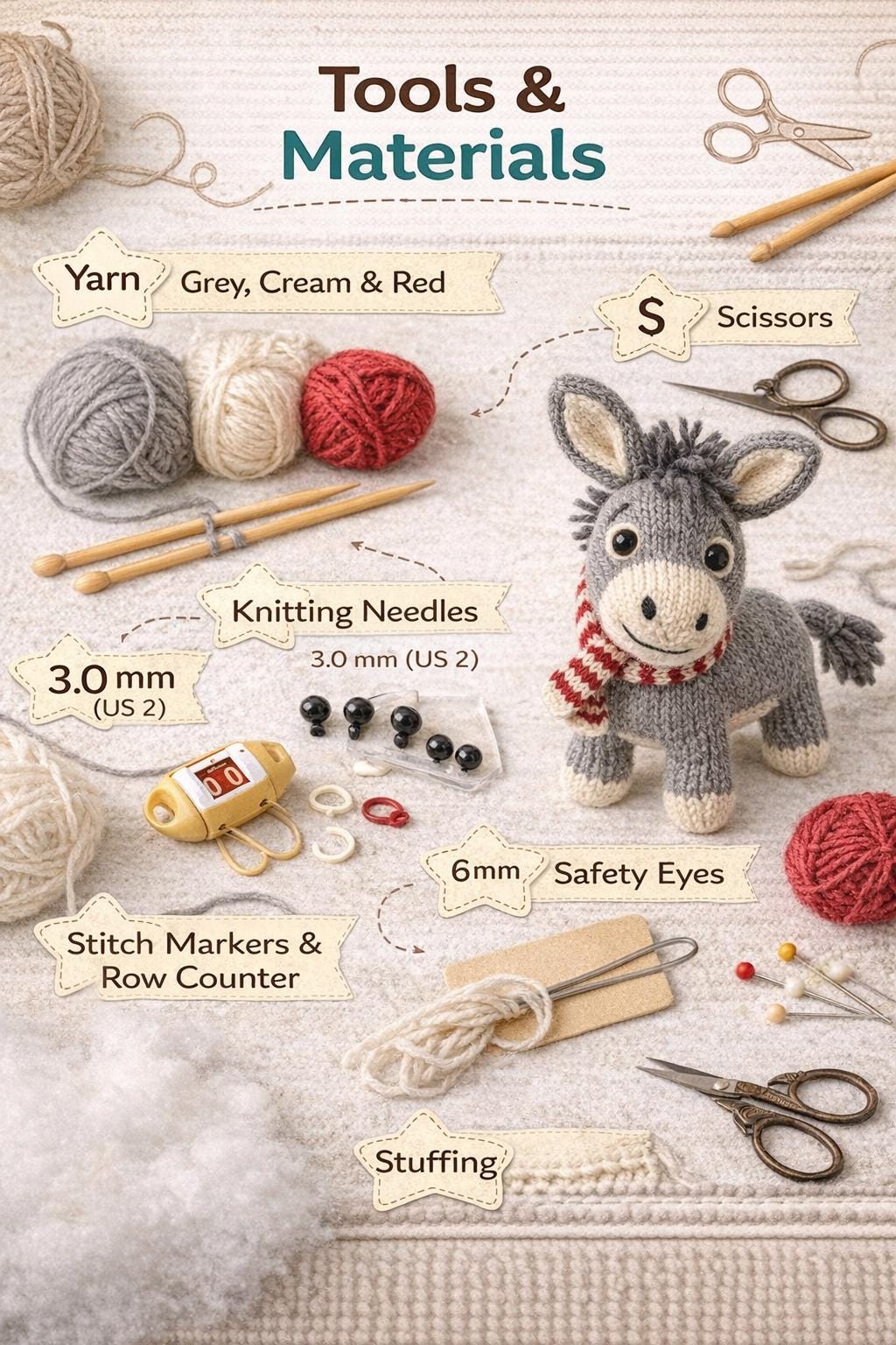 Donkey Plush Knitting Pattern, Farm Animal Toy PDF, Stuffed Donkey Tutorial