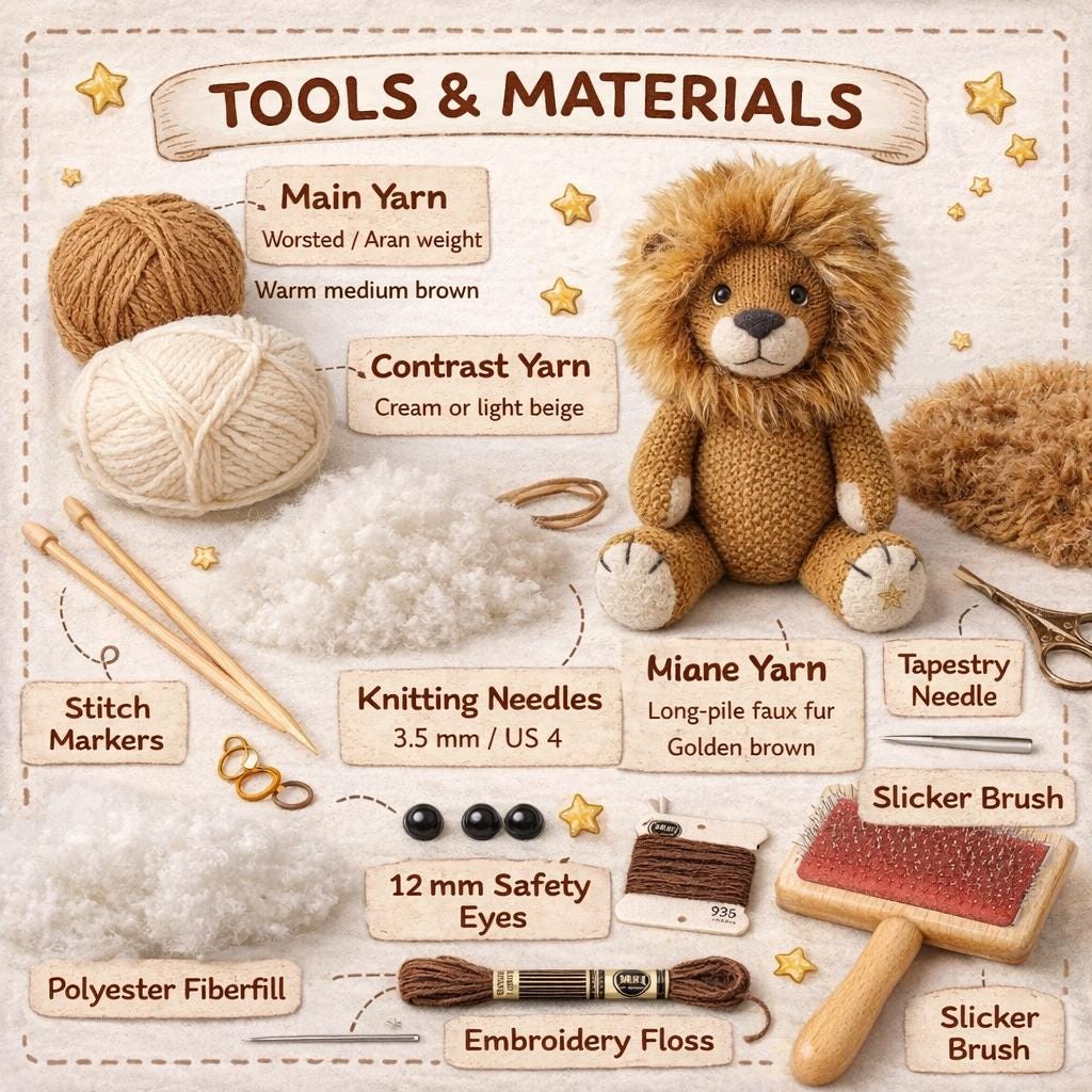 Knitted Lion Plush Pattern, Amigurumi Toy Tutorial, DIY Stuffed Animal Guide
