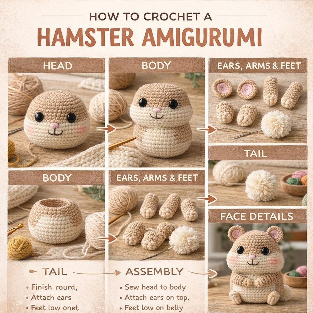Amigurumi Hamster Crochet Pattern, Beginner Friendly Plush Toy (PDF Download)