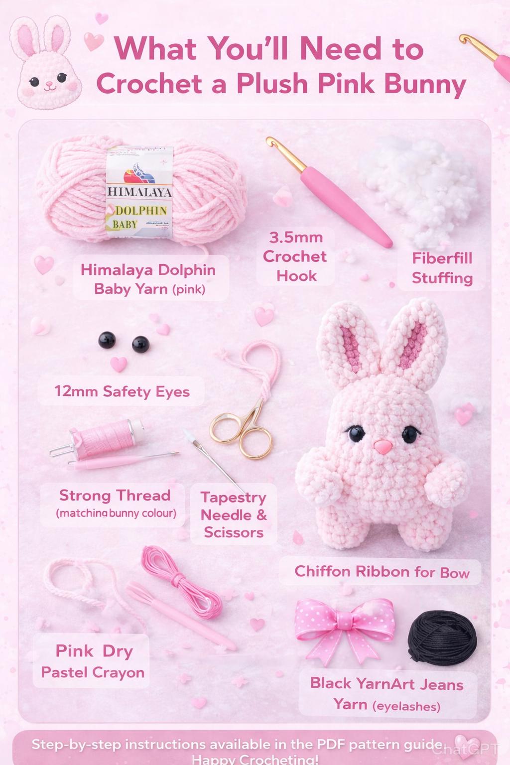 Plush Pink Crochet Rabbit PDF – Amigurumi Toy Tutorial – Chunky Yarn Stuffed Animal – 22cm Tall