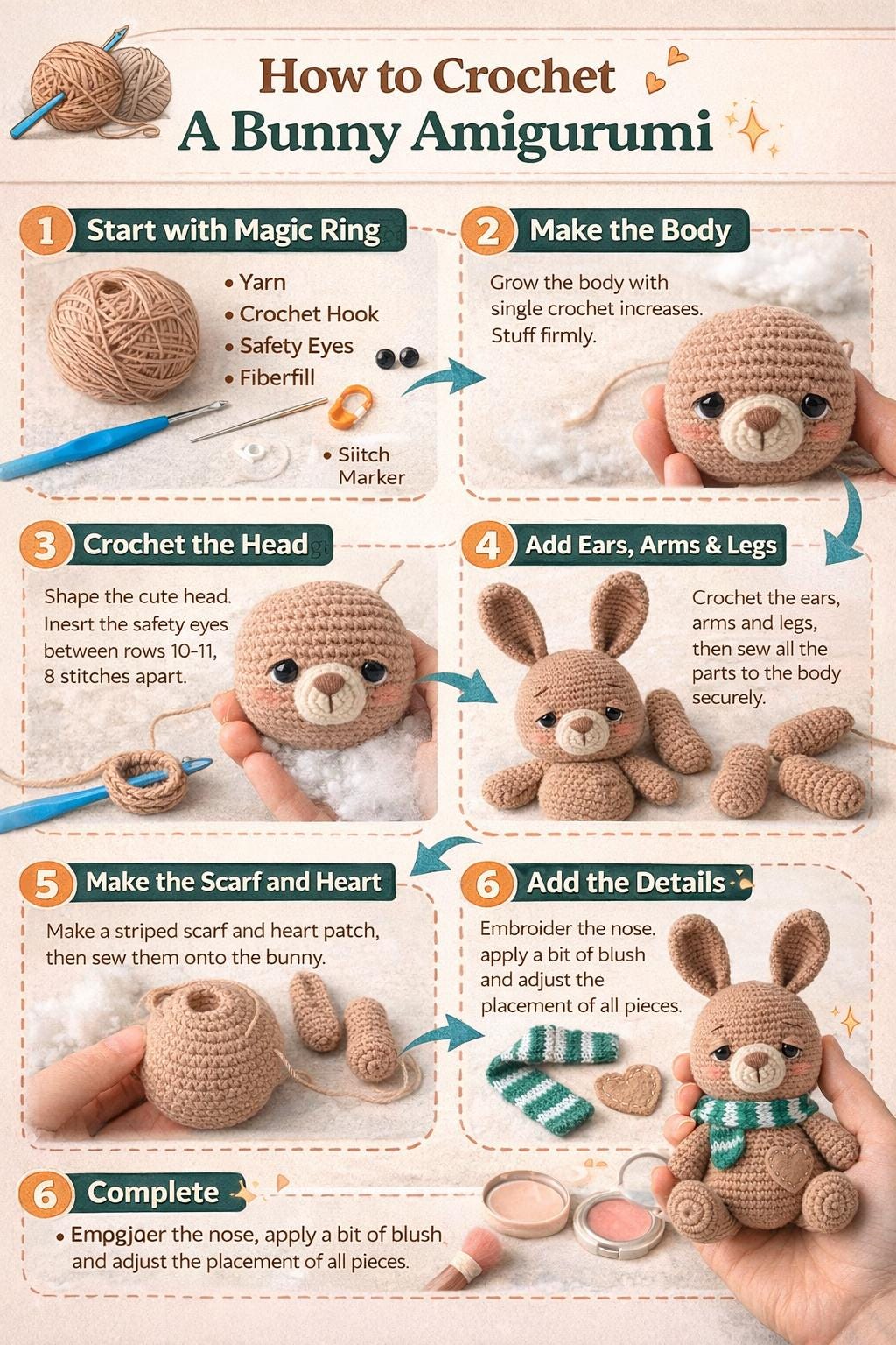 Bunny Amigurumi Pattern PDF, Crochet Rabbit Toy, Plush Animal Doll Tutorial