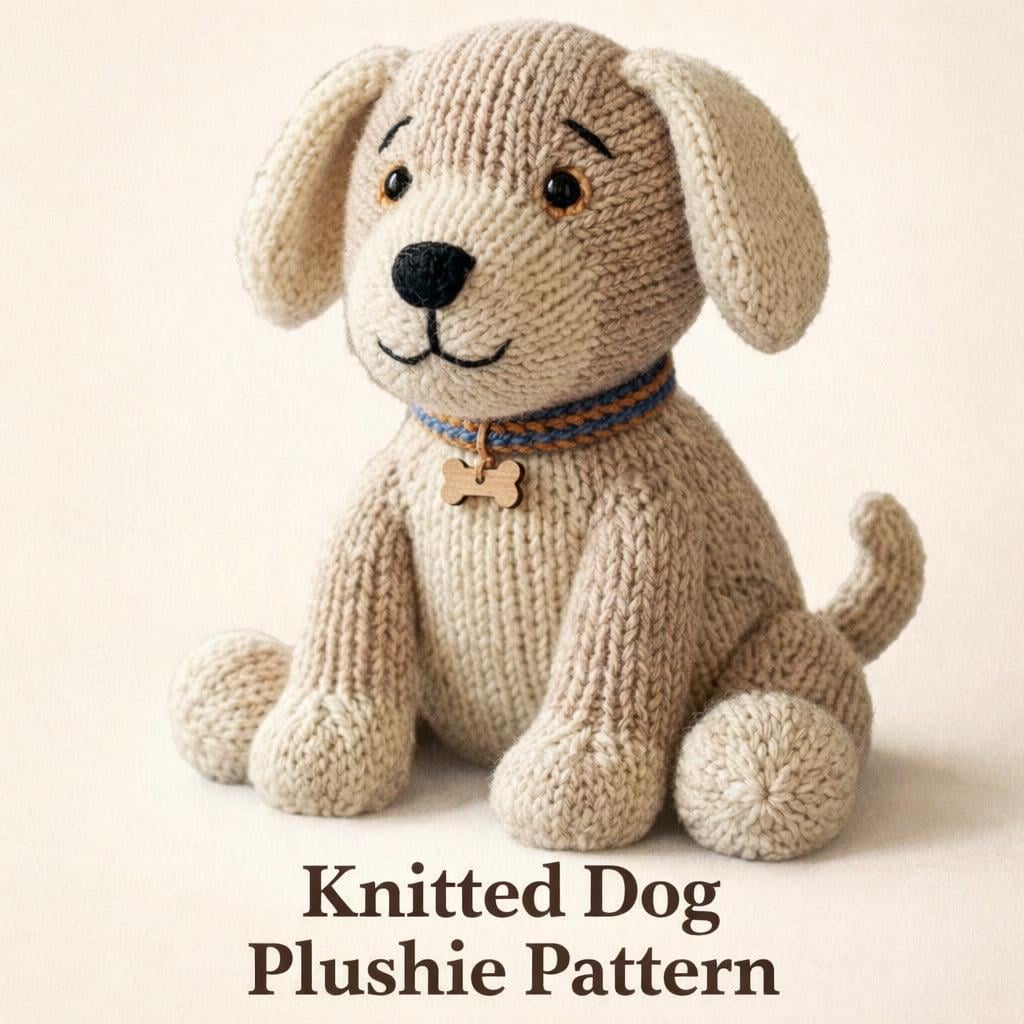 Knitted Dog Plushie Pattern PDF, Puppy Toy Knitting Tutorial, Intermediate Stuffed Animal Softie
