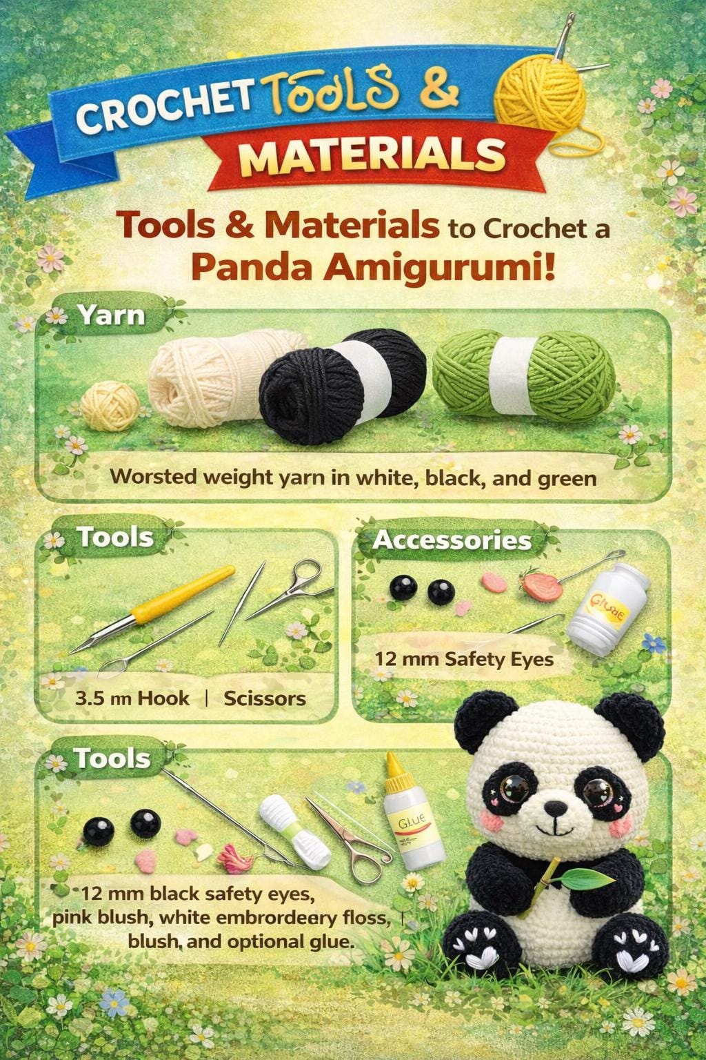 Panda Amigurumi Crochet Pattern PDF, Kawaii Plush Toy Tutorial