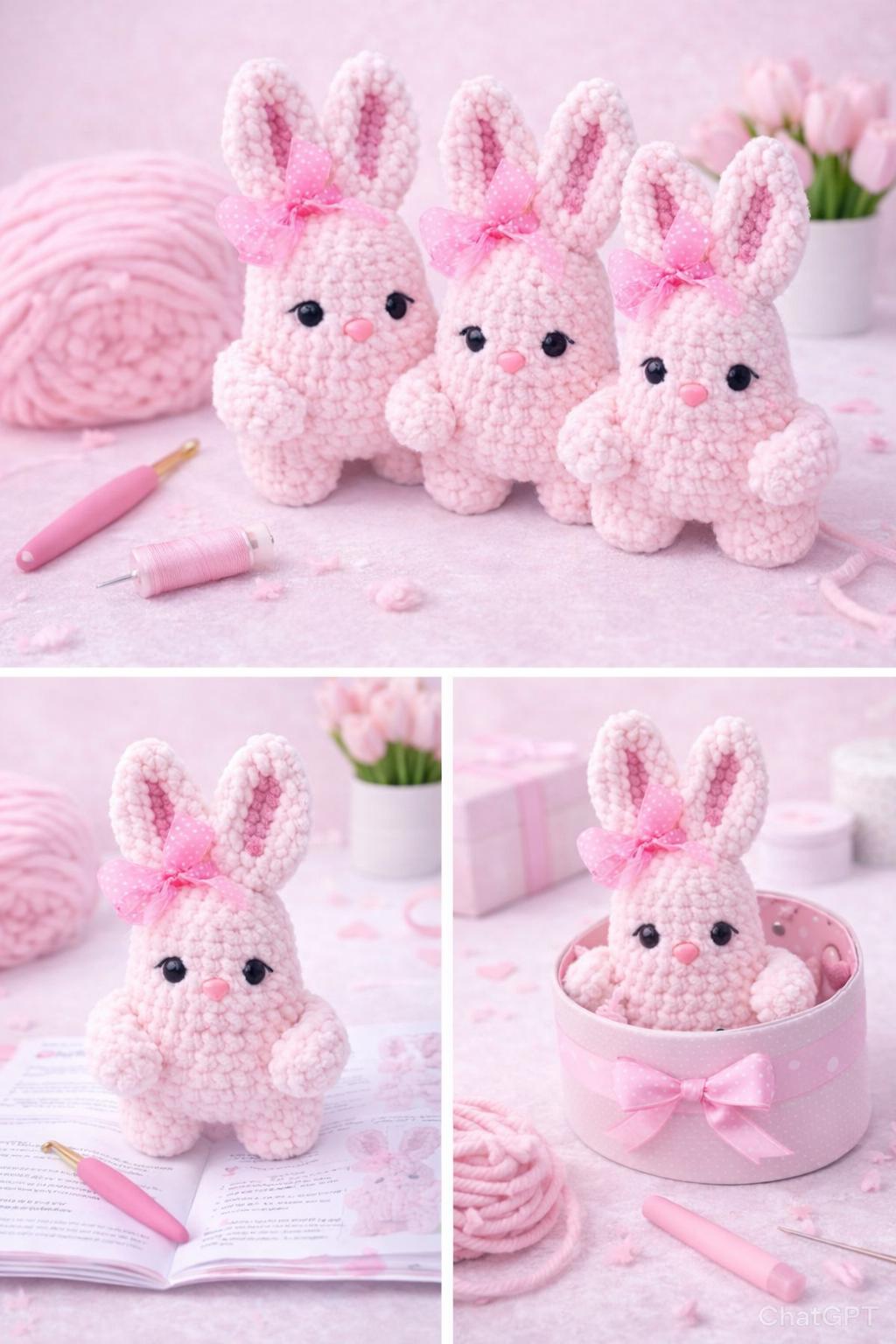 Plush Pink Crochet Rabbit PDF – Amigurumi Toy Tutorial – Chunky Yarn Stuffed Animal – 22cm Tall