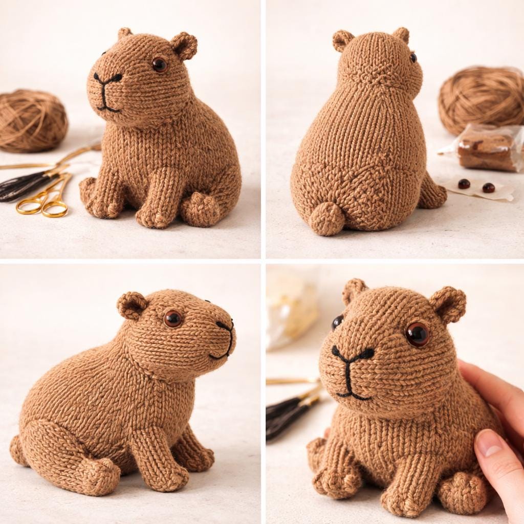 Knitted Capybara Plushie PDF Tutorial, Toy Knitting Guide, Animal Softie
