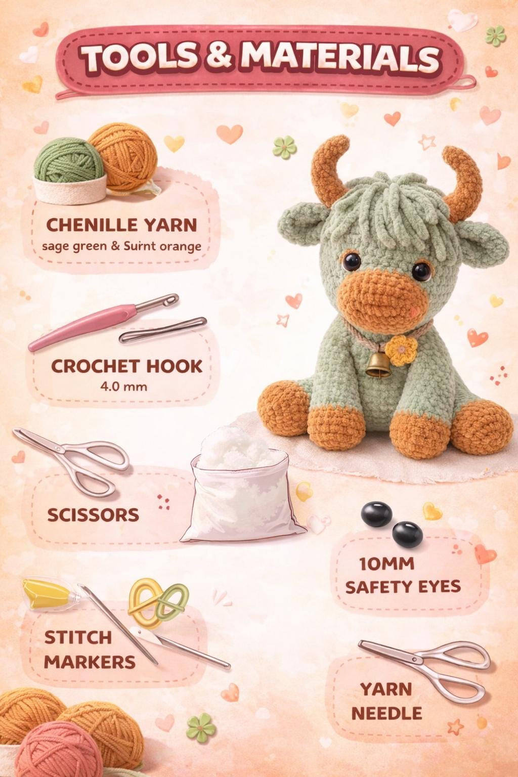 Highland Cow Crochet Pattern PDF, Amigurumi Plush Tutorial