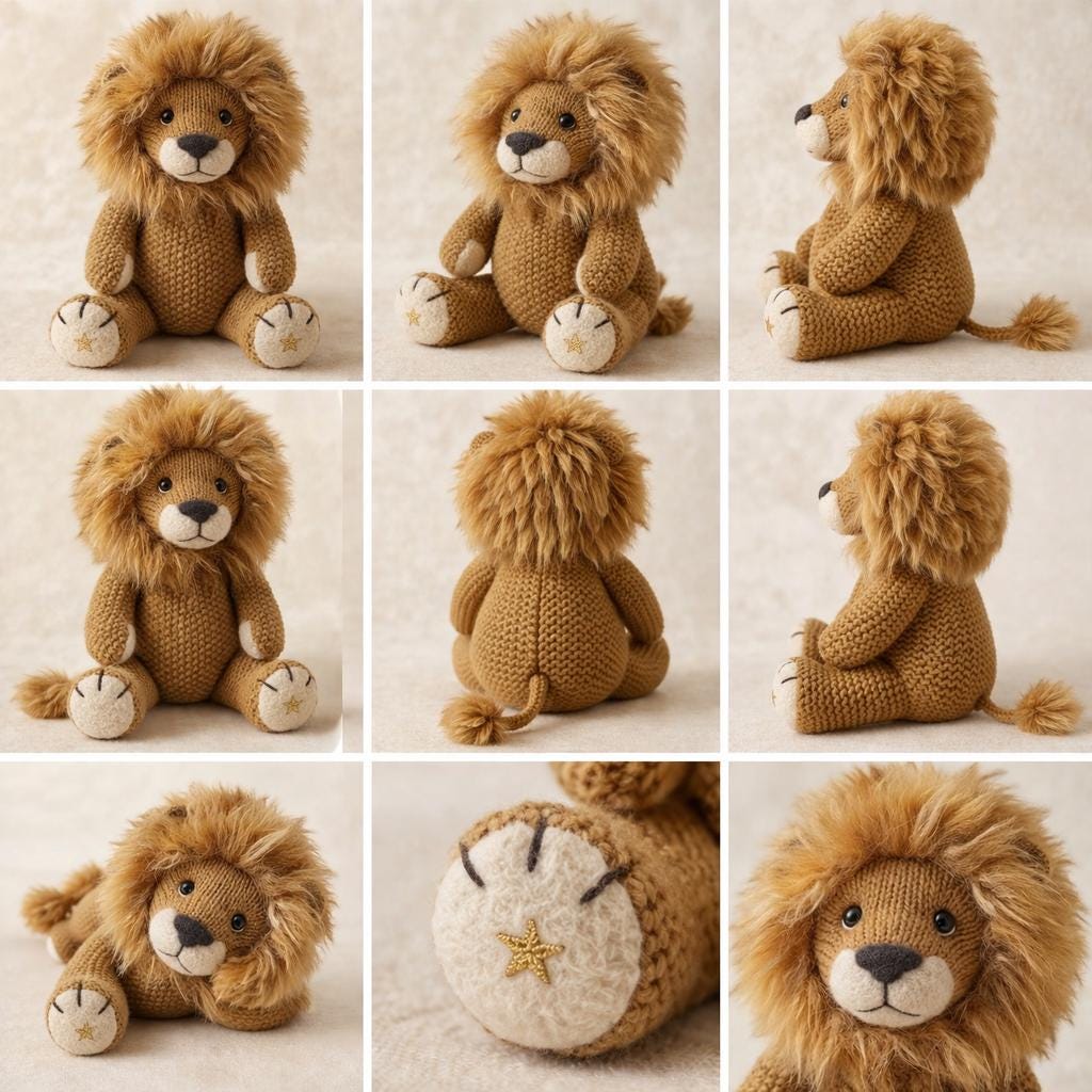 Knitted Lion Plush Pattern, Amigurumi Toy Tutorial, DIY Stuffed Animal Guide
