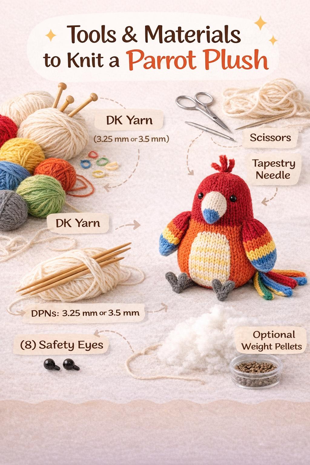 Rainbow Parrot Plush Knitting Pattern PDF, Bird Softie Tutorial, Tropical Toy