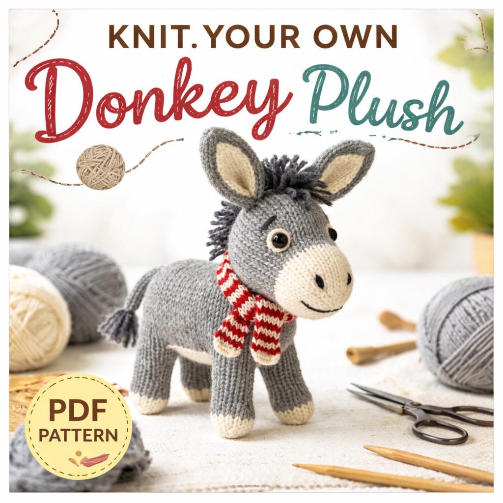 Donkey Plush Knitting Pattern, Farm Animal Toy PDF, Stuffed Donkey Tutorial