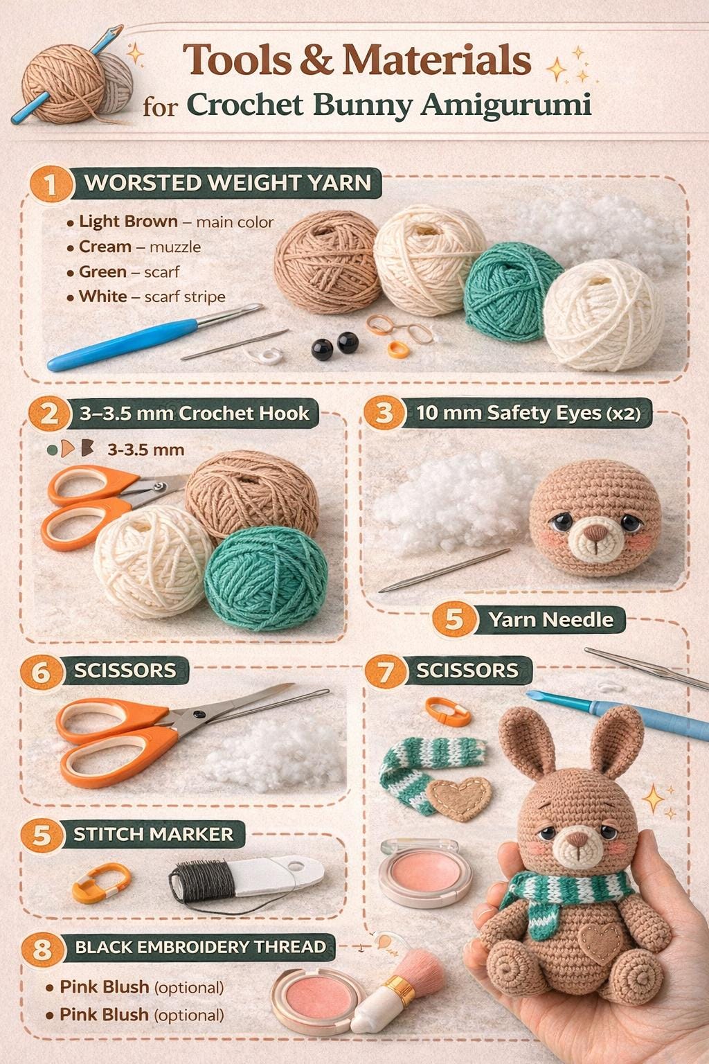 Bunny Amigurumi Pattern PDF, Crochet Rabbit Toy, Plush Animal Doll Tutorial