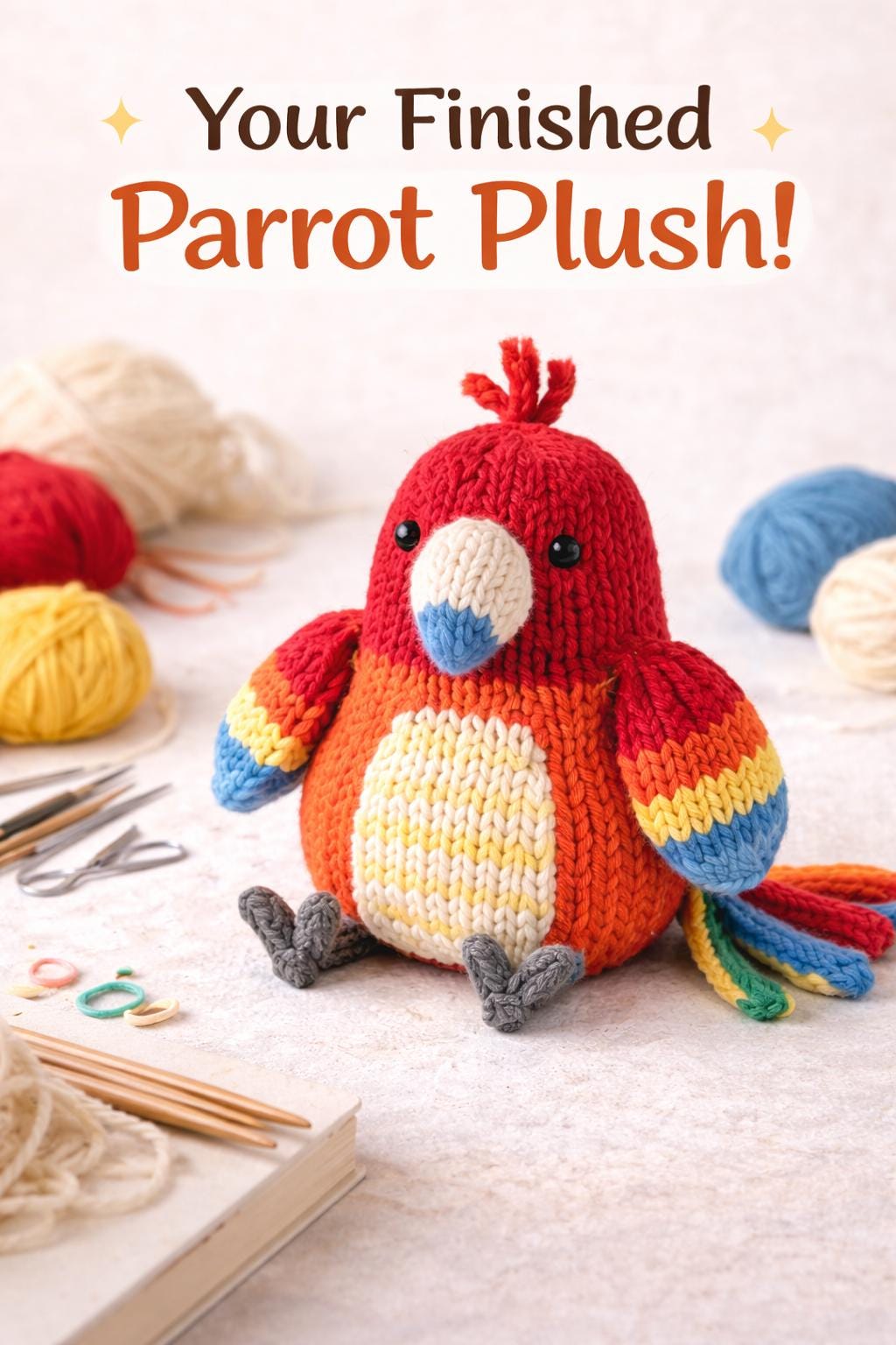 Rainbow Parrot Plush Knitting Pattern PDF, Bird Softie Tutorial, Tropical Toy