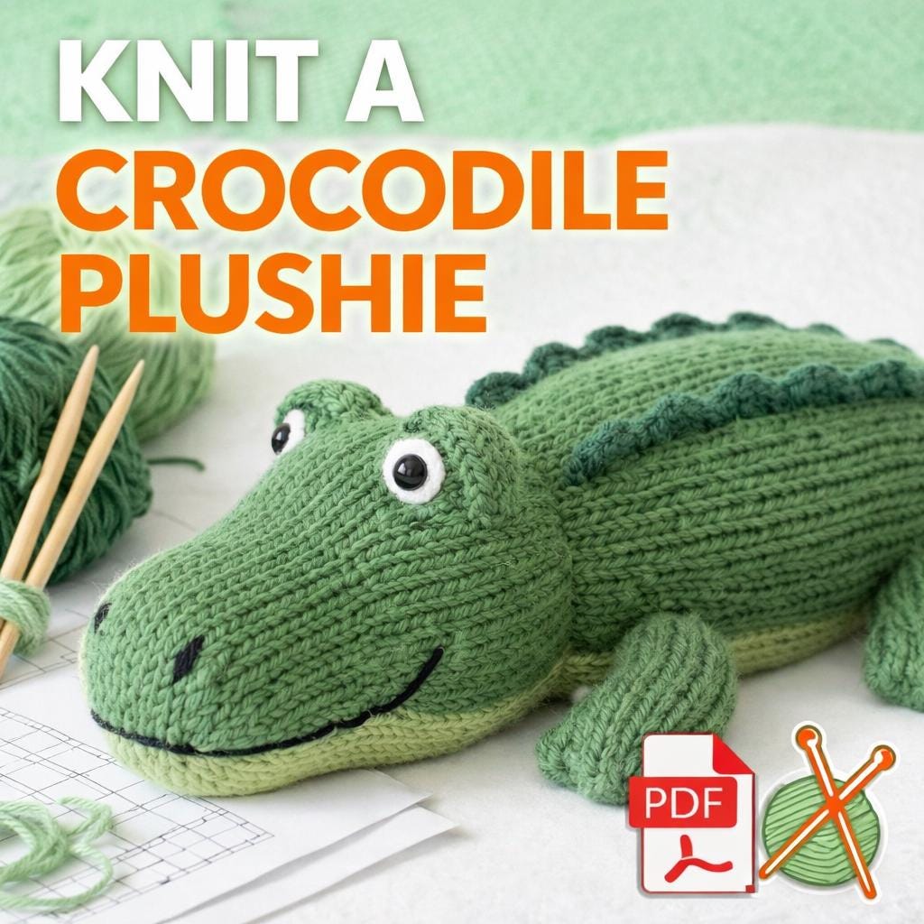 Knitted Crocodile Plush Pattern, Toy Knitting PDF, Animal Softie Tutorial