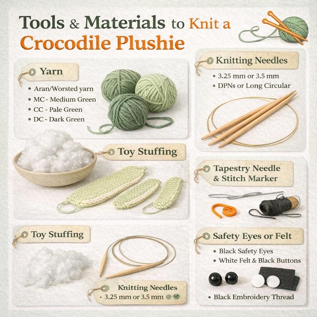 Knitted Crocodile Plush Pattern, Toy Knitting PDF, Animal Softie Tutorial