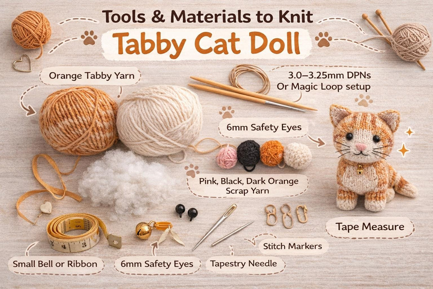 Knitted Tabby Cat Doll Pattern PDF – Realistic Cat Toy Knit Amigurumi