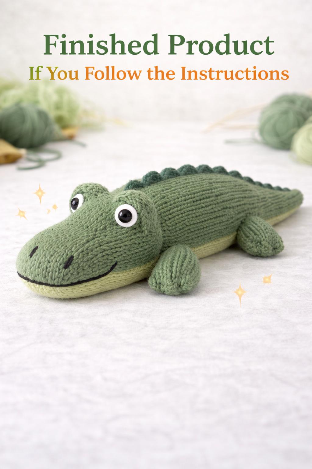 Knitted Crocodile Plush Pattern, Toy Knitting PDF, Animal Softie Tutorial
