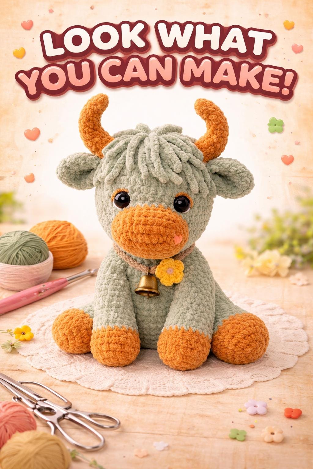 Highland Cow Crochet Pattern PDF, Amigurumi Plush Tutorial