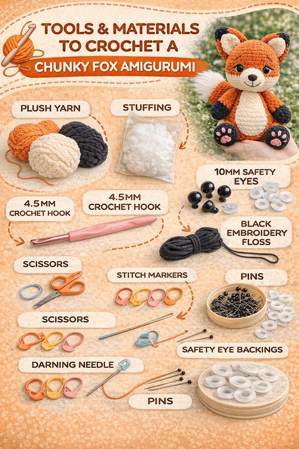 Chunky Fox Amigurumi Pattern PDF, Plush Woodland Animal Toy Tutorial