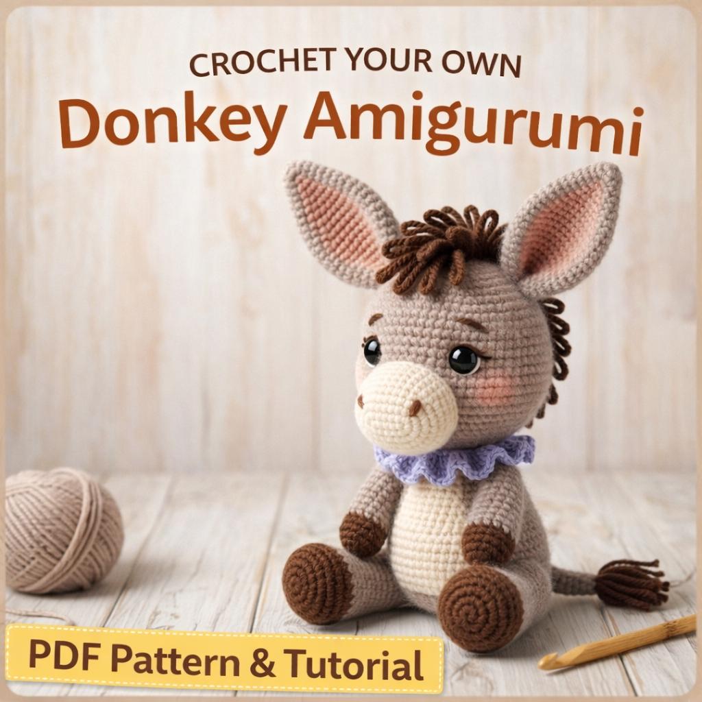 Donkey Amigurumi Crochet Pattern PDF, Farm Animal Plush Tutorial (Digital Download)