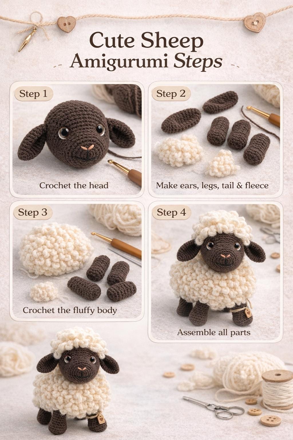 Sheep Amigurumi Crochet Pattern PDF, Fluffy Lamb Plush Tutorial