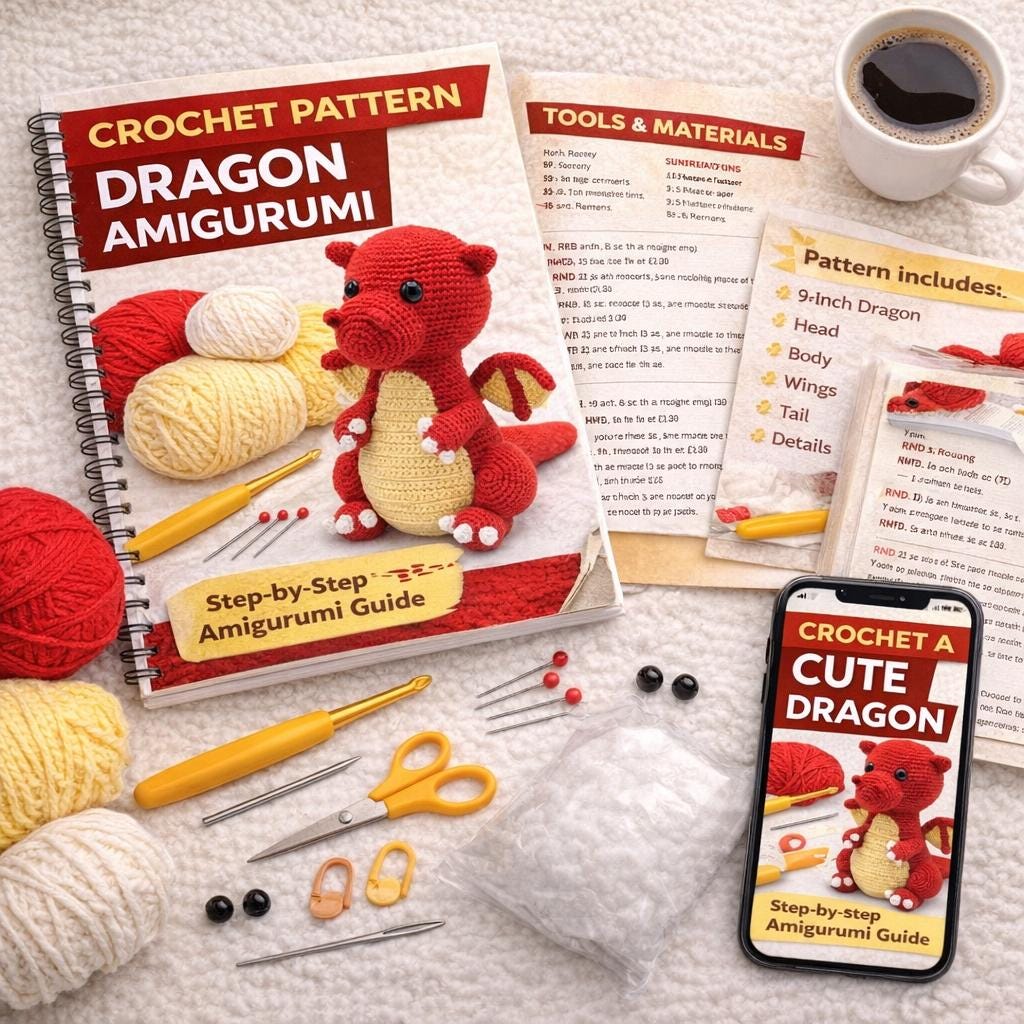 Dragon Amigurumi Crochet Pattern PDF – Fantasy Plush Toy Tutorial with Step-by-Step Instructions