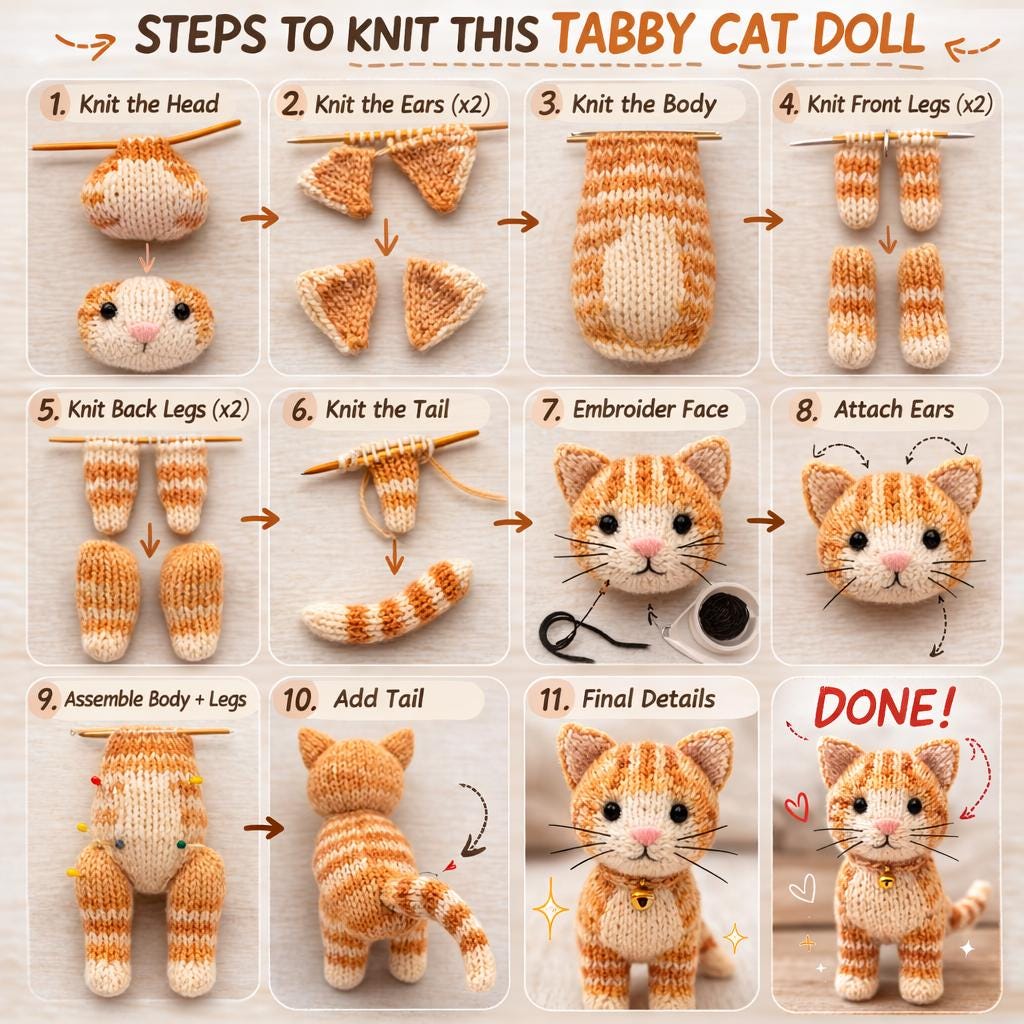 Knitted Tabby Cat Doll Pattern PDF – Realistic Cat Toy Knit Amigurumi