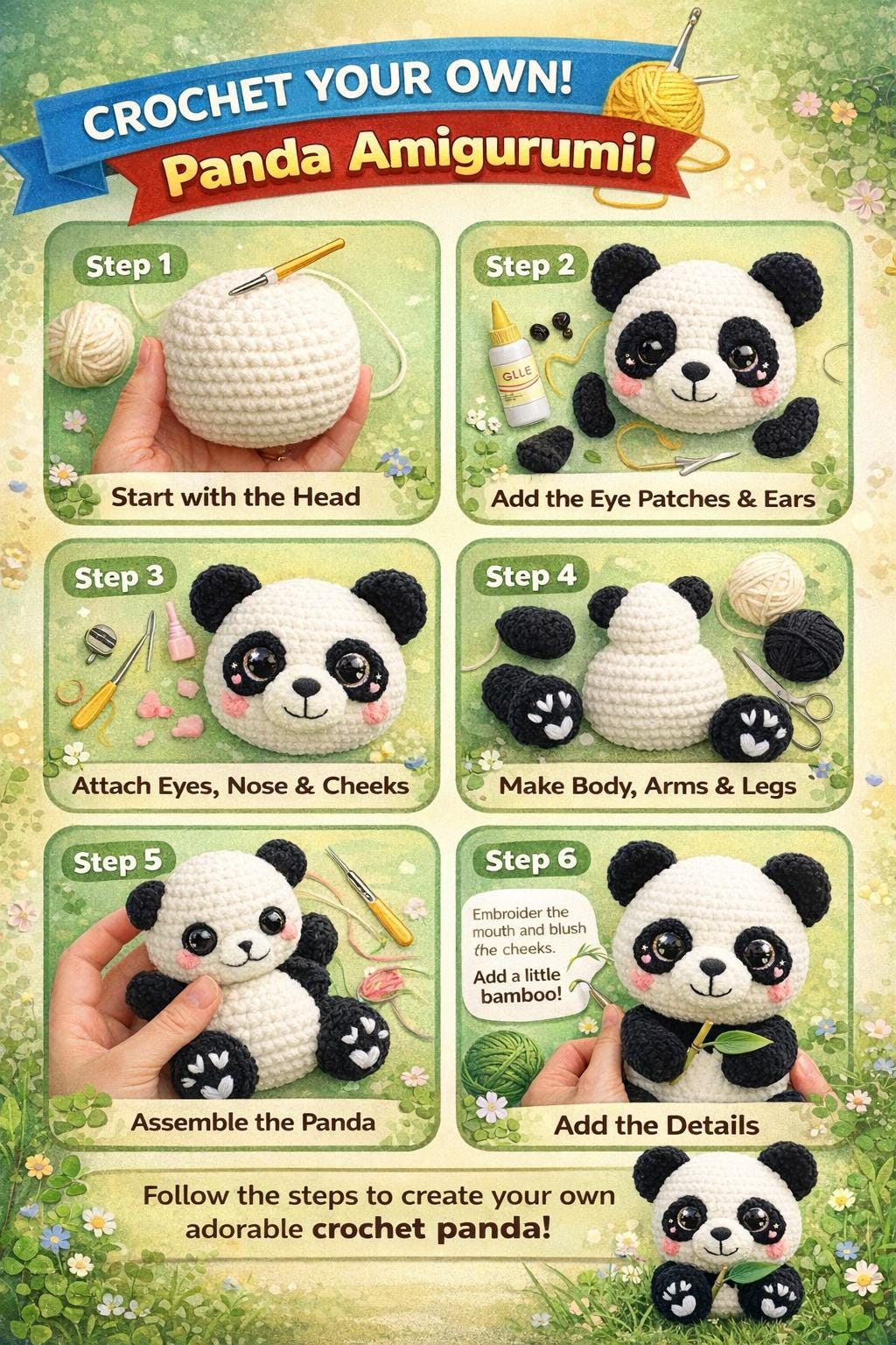 Panda Amigurumi Crochet Pattern PDF, Kawaii Plush Toy Tutorial