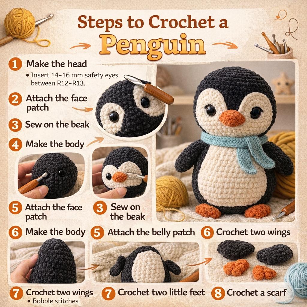 Penguin Amigurumi Pattern PDF Crochet Plush Toy Winter Animal DIY Tutorial