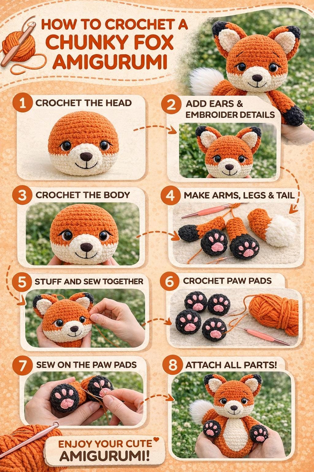 Chunky Fox Amigurumi Pattern PDF, Plush Woodland Animal Toy Tutorial