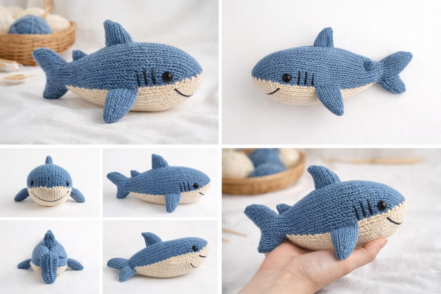 Knitted Shark Plush Pattern PDF, Ocean Toy Knitting Tutorial