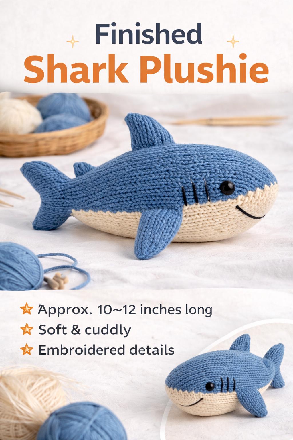 Knitted Shark Plush Pattern PDF, Ocean Toy Knitting Tutorial